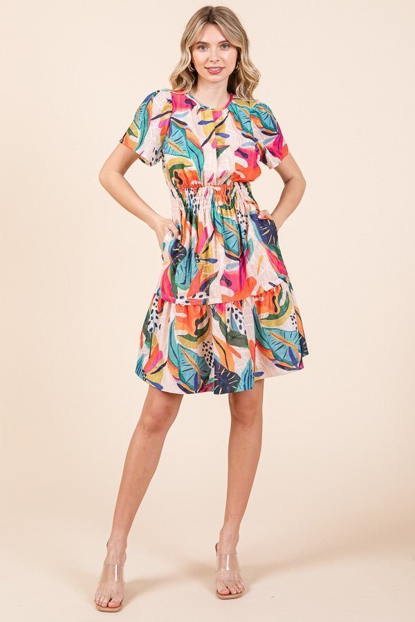 21207502_1e096097-948d-4805-a2db-492426ef0110-1.jpg Lime 'N' Chili Abstract Print Mini Dress in Fuchsia Combo - Image 1