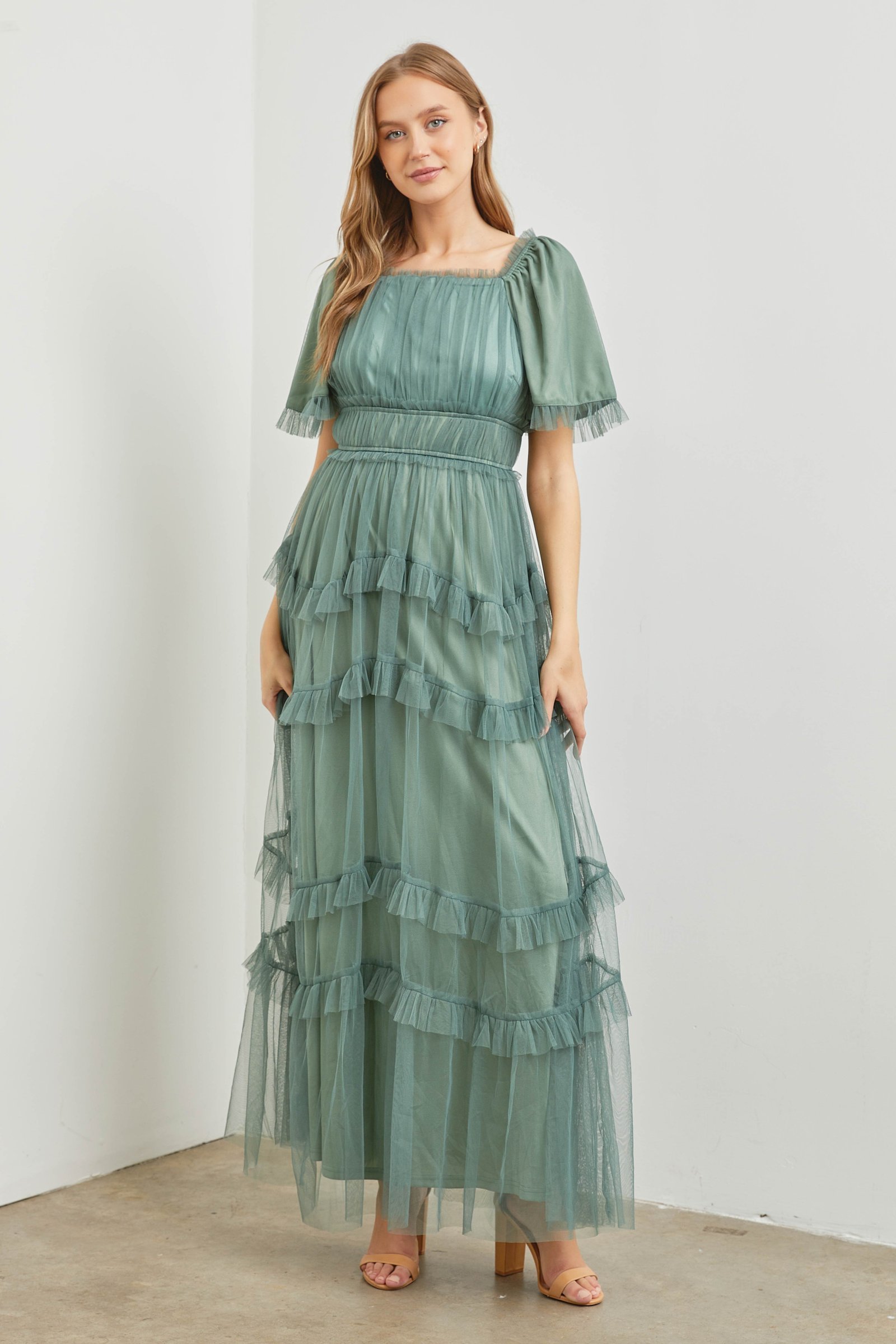 21843416_21f0783f-4c46-4100-aa2e-3fc043c9ec14-1.jpg Polgram Tulle Maxi Dress in Dusty Teal - Image 1