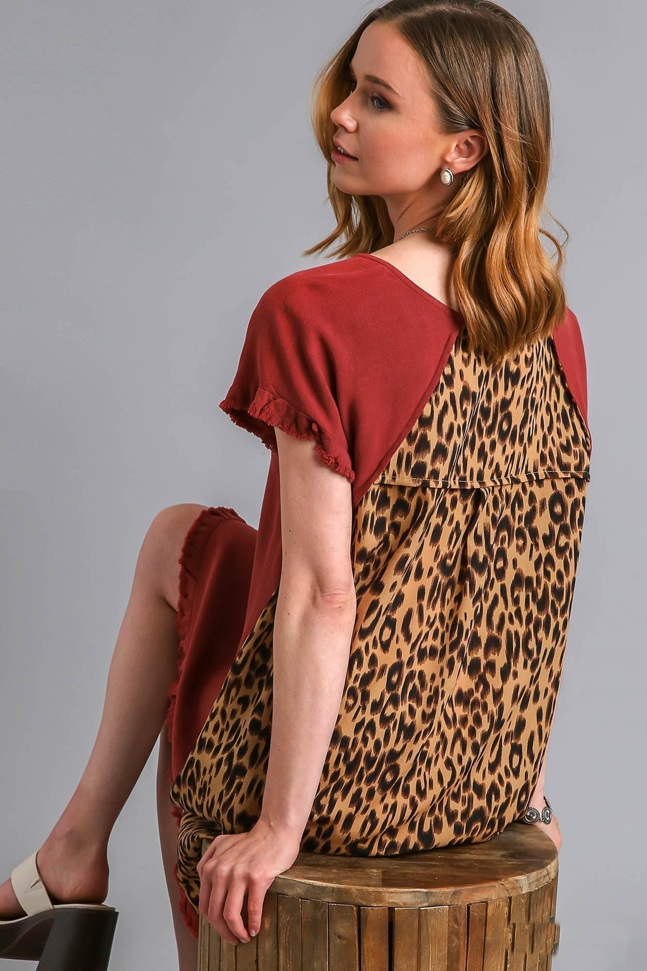 C2320_c9_1-1.jpg Umgee Red Brown Dress with Animal Print Back - Image 1