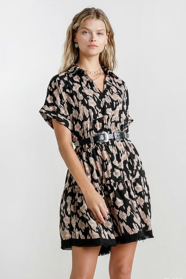 a5742_umgee_black_animal_print_dress-1.jpg Umgee Animal Print Tiered Dress in Black ON ORDER - Image 1