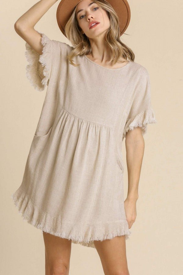 a5749-oatmeal-1_4-1.jpg Umgee Short Linen Blend Dress in Oatmeal - Image 1